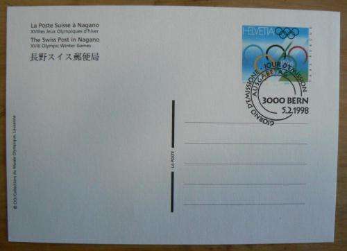 Switzerland 1998 special issue postcards x2 Winter Olympics Nagano double cancelled Bern & St Moritz