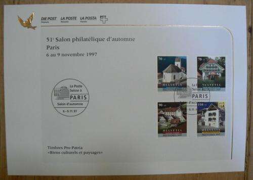 Switzerland 1997 special issue souvenir card Pro Patria cancelled in Paris *rare