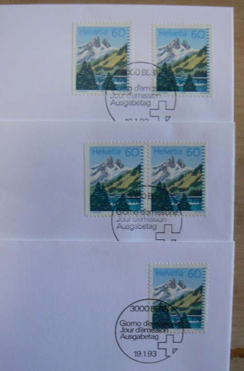 Switzerland 1993 Mountains lot of 3 FDCs, including high-value pair & 2 singles