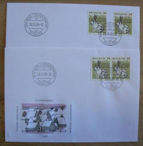 Switzerland 1995 lot of 2 FDCs rabbit, pair + singles