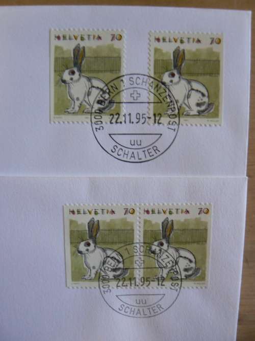 Switzerland 1995 lot of 2 FDCs rabbit, pair + singles