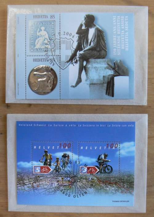 Switzerland 2004 lot of 31 officially cancelled stamps + blocks & sheets + 24 FDCs + 7 cards