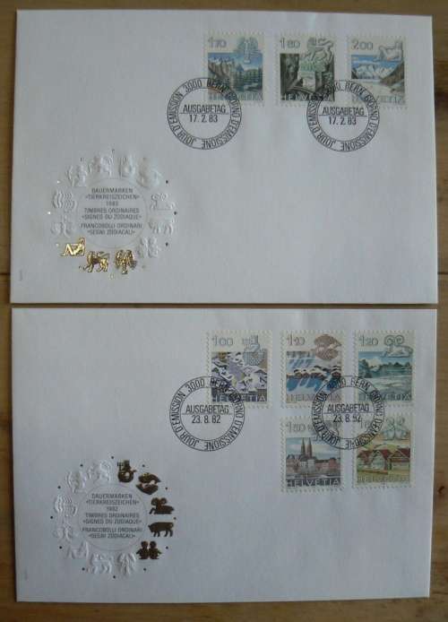Switzerland 1982-1986 landscapes full set of 6 FDCs embossed