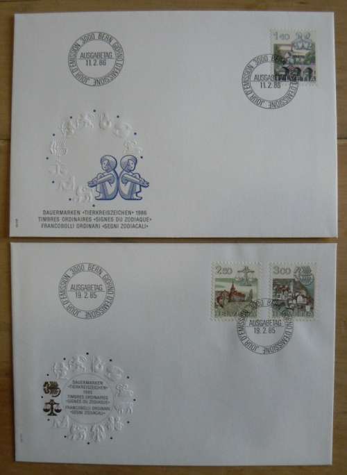 Switzerland 1982-1986 landscapes full set of 6 FDCs embossed