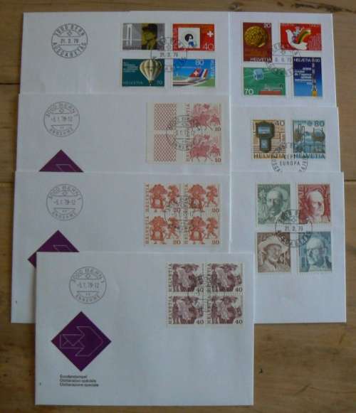 Switzerland 1979 lot of 7 FDCs, including 3 rare blocks 595HI to 598H