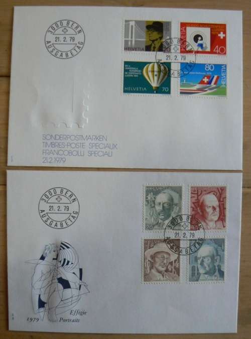 Switzerland 1979 lot of 7 FDCs, including 3 rare blocks 595HI to 598H