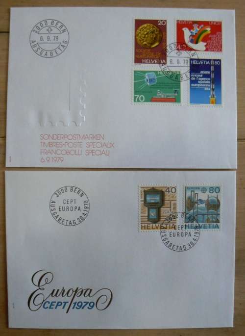 Switzerland 1979 lot of 7 FDCs, including 3 rare blocks 595HI to 598H