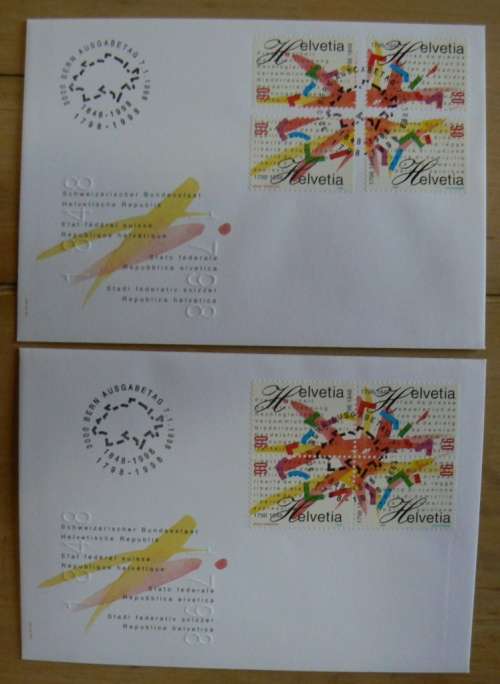 Switzerland 1998 lot of 2 FDCs 150 Year Anniversary block of 4 + singles