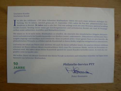 Switzerland 1993 Pro Juventute engraving on card with German info card