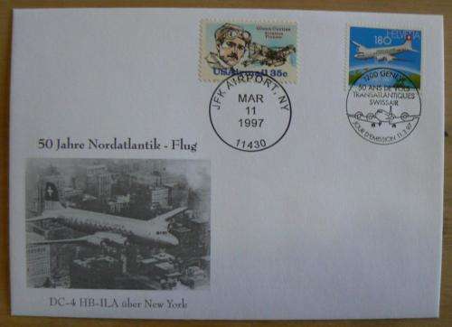 Switzerland 1997 special dual issue cover with USA - dual cancellation Swissair