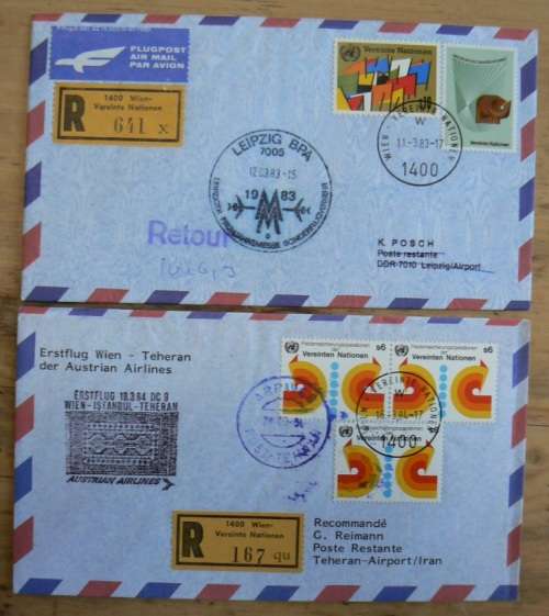 United Nations Lot of 11 Return Flight Covers 1982-1984