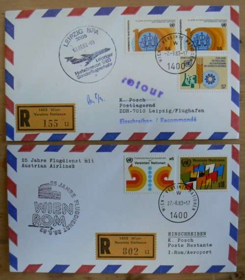 United Nations Lot of 11 Return Flight Covers 1982-1984