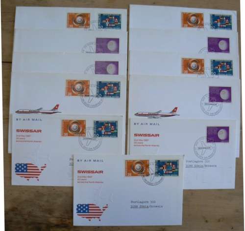 1967 Switzerland lot of 11 covers 20 years of Swissair North Atlantic flights - 4 types