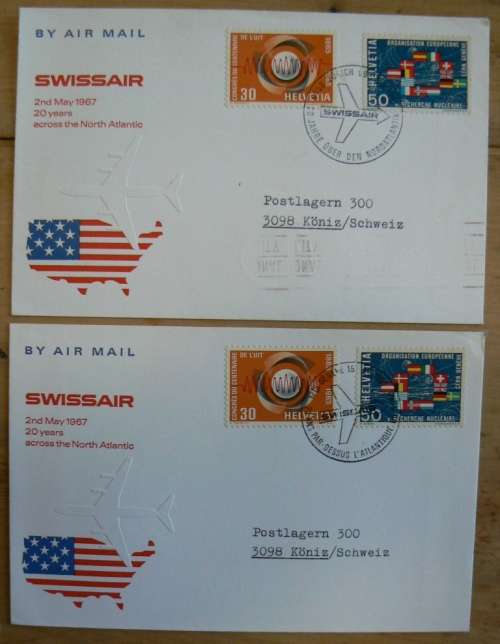 1967 Switzerland lot of 11 covers 20 years of Swissair North Atlantic flights - 4 types