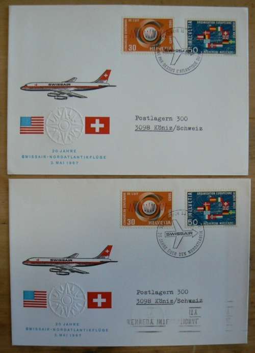1967 Switzerland lot of 11 covers 20 years of Swissair North Atlantic flights - 4 types