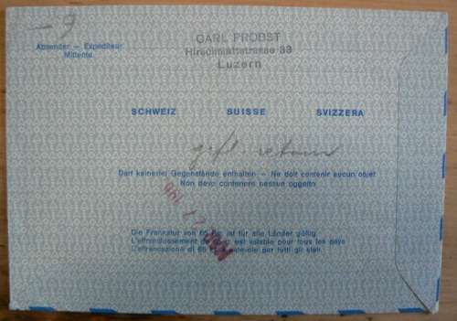 1962 Switzerland registered pre-stamped aerogramme to Ecuador - with extra stamp