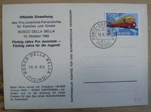 1962 Switzerland balloon post card Bosco Della Bella Ticino *rare