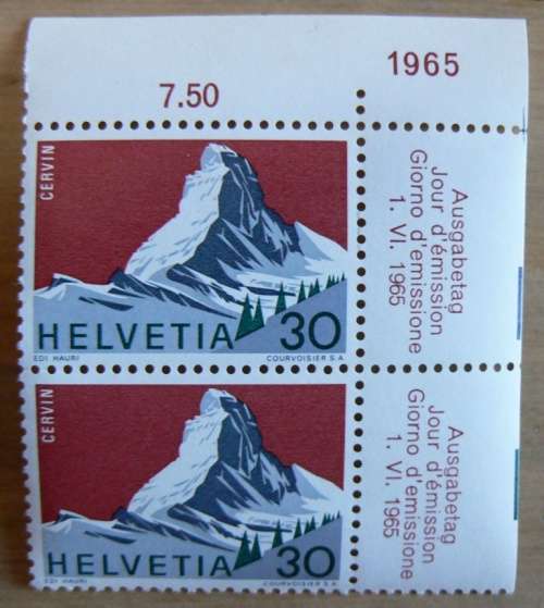 1965 Switzerland 30c pair MNH Matterhorn - both types in one pair