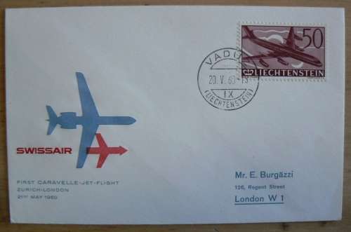 1960 Liechtenstein First Flight cover Zurich to London Swissair