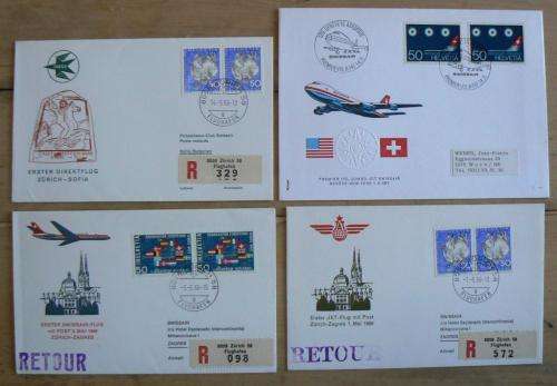 Switzerland lot of 4 Swissair first flight covers - 3 registered - 1966 & 1971