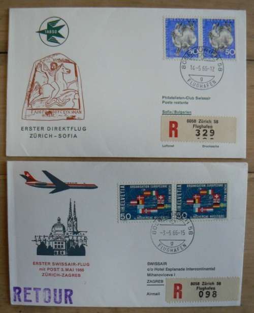 Switzerland lot of 4 Swissair first flight covers - 3 registered - 1966 & 1971