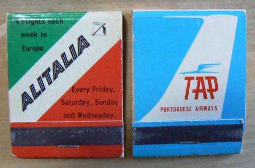 2 rare Booklite Match Co 1960s matchbooks - Alitalia & TAP Portuguese Airways - unused