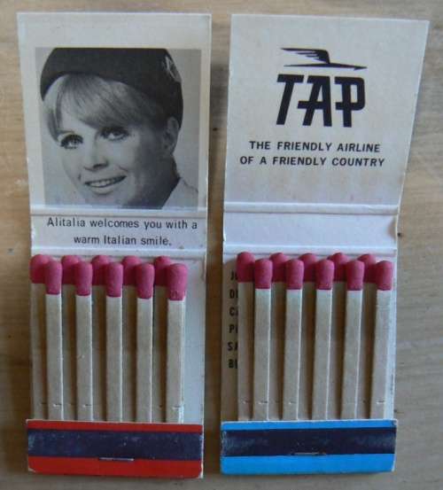2 rare Booklite Match Co 1960s matchbooks - Alitalia & TAP Portuguese Airways - unused