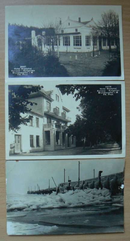 Lot of 3 postcards 1927 & 1929 from Climatic Health Resort Ostseebad Brunshaupten to Wynberg, CT