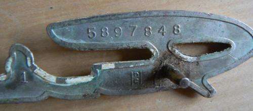 Vintage metal Frigidaire GM General Motors emblem - iconic typeface logo, numbered 5897848