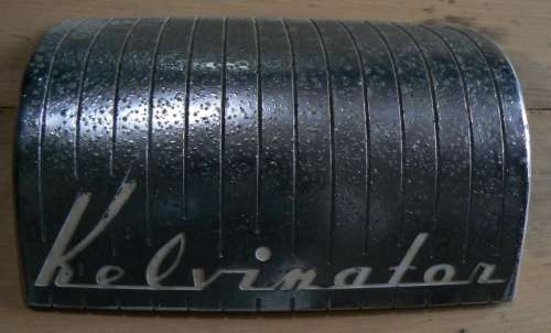 Vintage Kelvinator chrome refrigerator name plate/emblem, curved shape