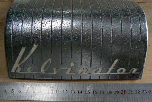 Vintage Kelvinator chrome refrigerator name plate/emblem, curved shape