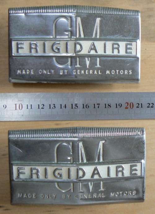 Vintage GM Frigidaire refrigerator emblem, circa 1940s x2