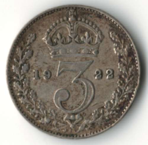 1922 Britain 3 Pence tickey, silver