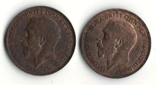 Britain Farthing 1923 & 1924, aUNC toned