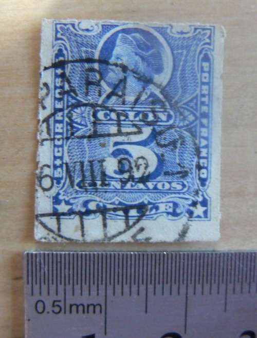 1878 Chile 5 Centavos blue, used not hinged - off centre