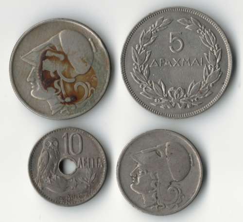 Lot of 4 old coins from Greece - see listing for detail