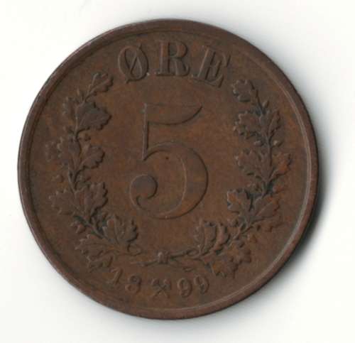 1899 Norway 5 Ore *rare, only 700 000 minted