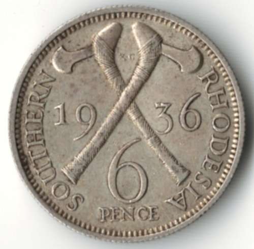 1936 Southern Rhodesia silver 6 Pence