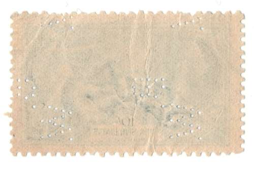 Great Britain 10 Shilling seahorse 1934 Waterlow & Sons perfin B.W. sideways