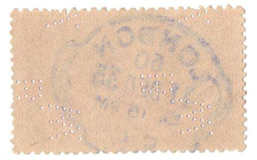 Great Britain 5 Shilling seahorse 1934 Waterlow & Sons perfin B.W. sideways