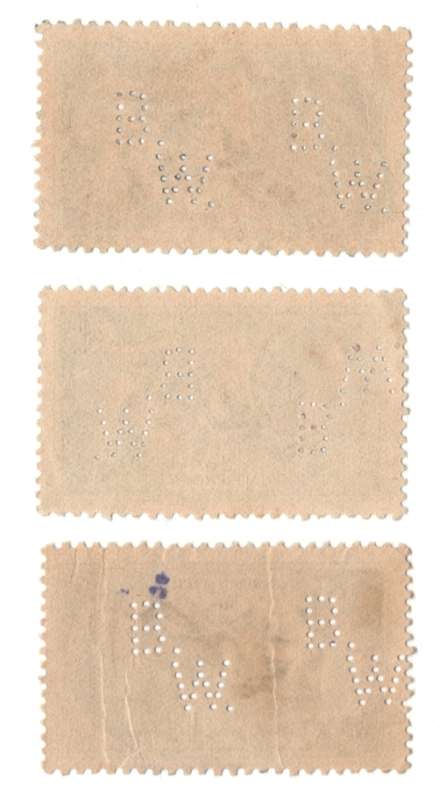Great Britain 2/6d used seahorse 1934 x3 Waterlow & Sons perfin B.W.