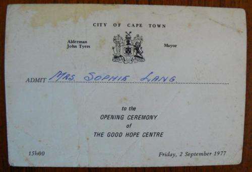Invitation to the opening of the Good Hope Centre, 2 September 1977
