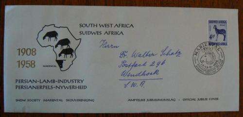 1958 SWA Mariental Show Jubilee cover, unofficial, Persian Lamb Industry (x4)