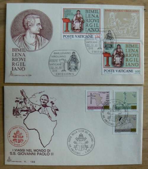 1981 Vatican lot of 9 FDCs `CAPITOLIUM`, including 2 variants of #128