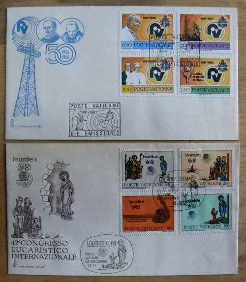 1981 Vatican lot of 9 FDCs `CAPITOLIUM`, including 2 variants of #128