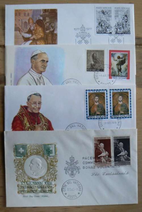 Vatican lot of 4 `ROMA` FDCs, as per photos: 1963, 1977 & 1978 (x2)
