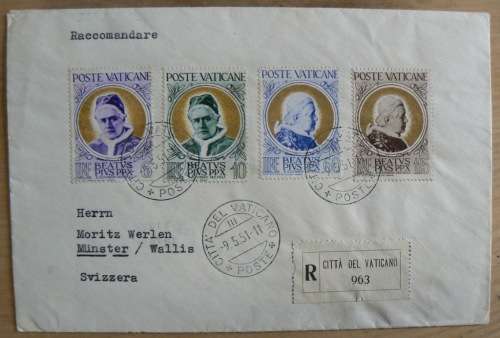 1951 Vatican Registered Cover to Switzerland Beautification of Pius X