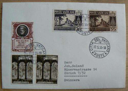 1955 Vatican cover to Switzerland with stamps from 1949, 1953 & 1954