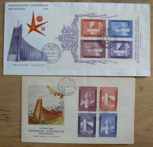 1958 Vatican Brussels Exposition lot of 2 cachet covers `ROMA` & `CLUB ALA`