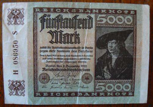 Germany 5000 Mark 2 December 1922 Fourth Issue